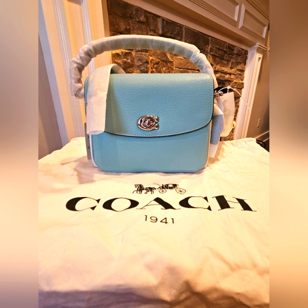 Coach Cassie 19 Faded Blue Polished Pebbled Leather Crossbody